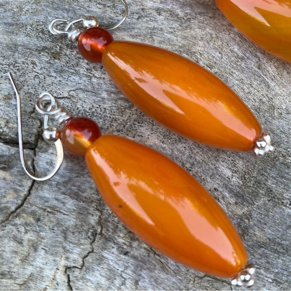 Jay King Carnelian Oblong Dangle Earrings Silver Hook - Picture 3 of 5